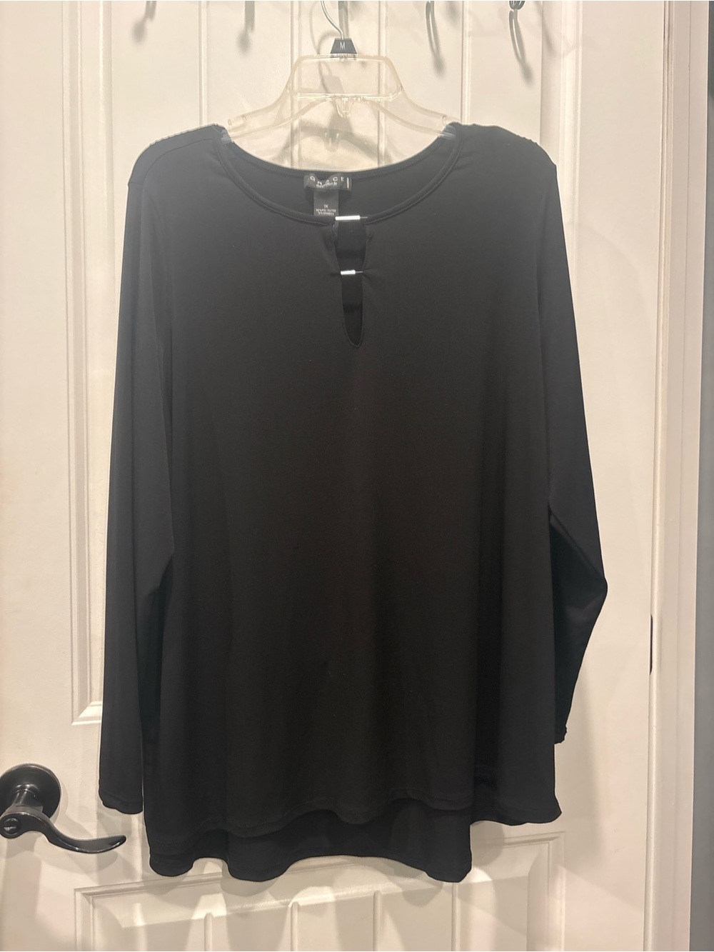 Women's Black Long-Sleeve Keyhole blouse by Grace 2X